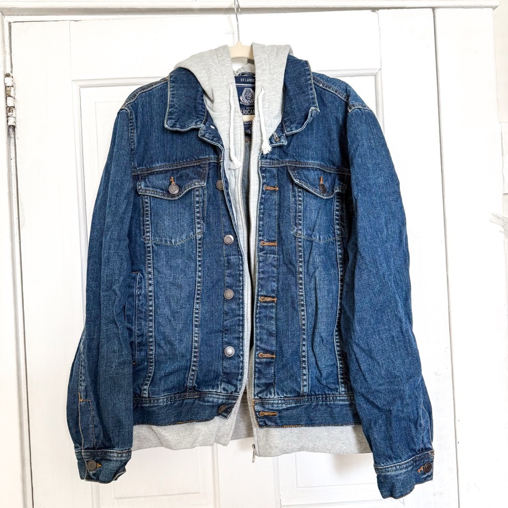American Rag Denim Jacket with Gray Hood - Picture 2 of 8